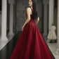 Burgundy Prom Dresses A line Straps Tulle Evening Dresses      fg6734