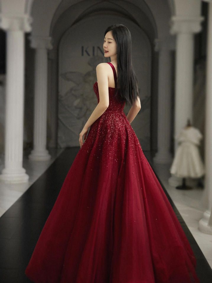 Burgundy Prom Dresses A line Straps Tulle Evening Dresses fg6734 formalgowns Burgundy Prom Dresses A line Straps Tulle Evening Dresses fg6734 formalgowns