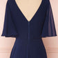 Robe de demoiselle d'honneur longue bleu marine en mousseline de soie, col en V, manches à volants, fg6390
