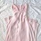 Robe de soirée longue rose à bretelles spaghetti fg6693