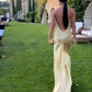 Yellow satin backless long prom evening dresses        fg6718