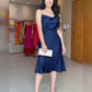 Robe de bal courte bleu marine simple et tendance fg6342