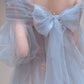 Blue Tulle Long Prom Dress, Beautiful Long Sleeve Tulle Evening Dress      fg6142