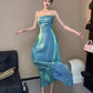 Spaghetti Straps Blue Sheath Long Prom Dresses Homecoming Dress      fg6074