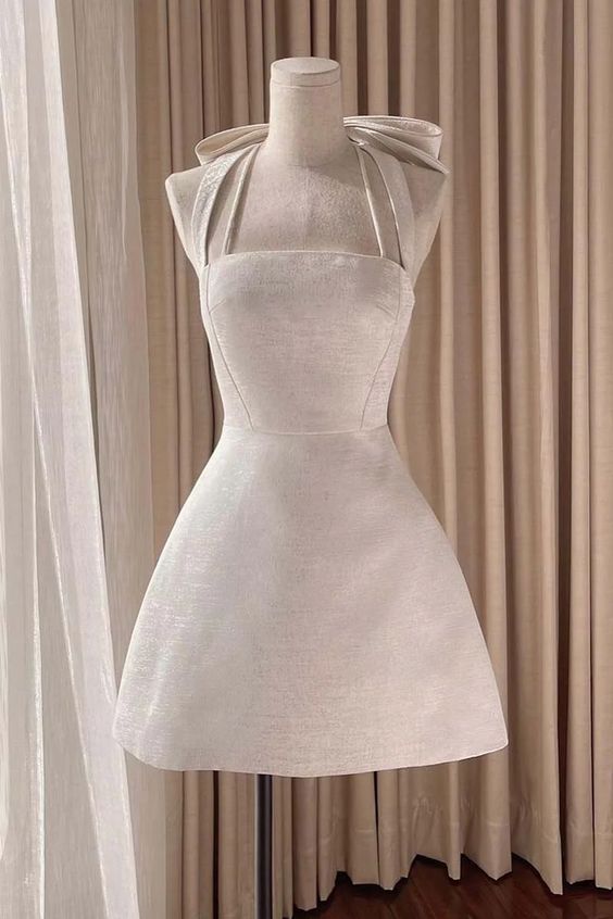 Square Neck Halter Sleeveless Satin A-Line Mini Homecoming Dress With formalgowns Square Neck Halter Sleeveless Satin A-Line Mini Homecoming Dress With formalgowns