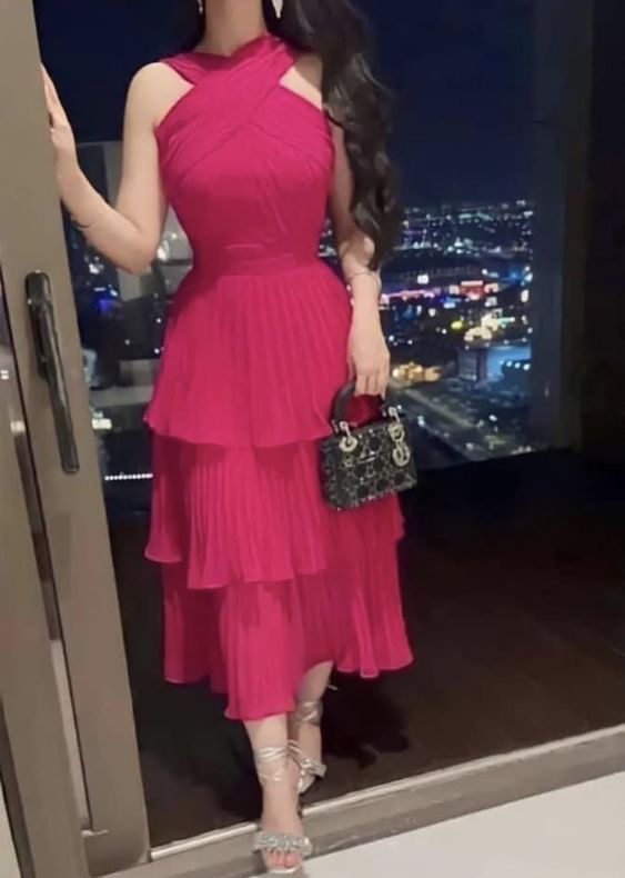 Fuchsia long pleated evening dress, cocktail dress, special occasion d –  formalgowns