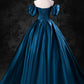 Blue Satin Off the Shoulder Floor Length Prom Dress, Blue A-Line Party Dress        fg6764