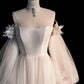 Tulle Long Sleeve Prom Dress, Off the Shoulder Evening Dress     fg6045
