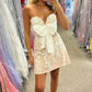 Strapless Bow-Front A-Line Homecoming Dress with Appliques       fg6055
