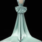 Simple Satin Bow Tie Green Long Prom Dress, Green Long Formal Dress       fg6091