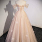 LIGHT PINK TULLE LONG PROM DRESS, BEAUTIFUL A-LINE EVENING PARTY DRESS       fg6004