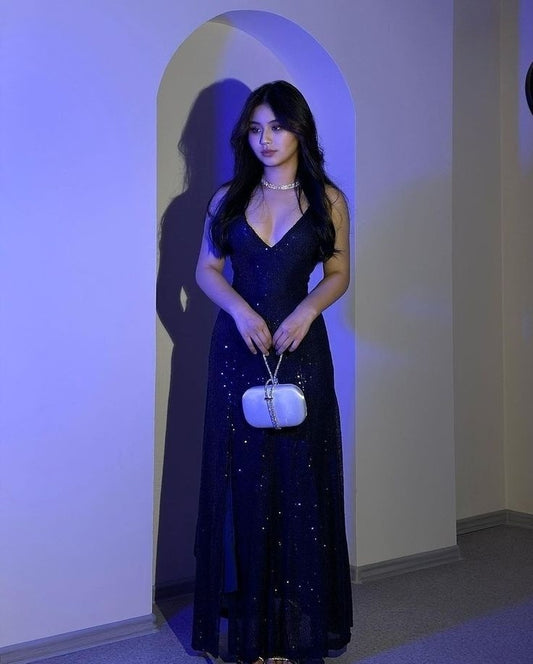 Sparkly Navy Sequin Long Party Dress Prom Dress New Arrive Evening Dress   fg7995