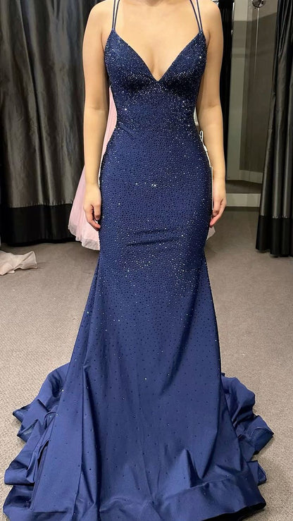 Meerjungfrau Marineblau Langes Abendkleid Abschlussball Party Abendkleider fg7683