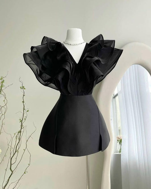 Robe de soirée courte à col en V, robe de cocktail, robe de soirée courte fg7862