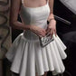 Robe de soirée courte blanche trapèze, robe de bal, robe de soirée courte fg7799
