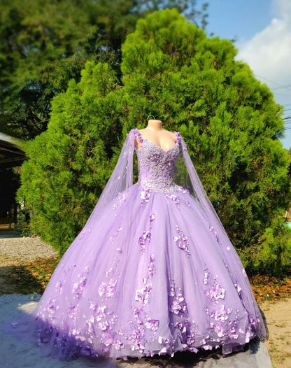 purple dress for 15 Puffy Ball Gown Quinceanera Dresses Purple with Butterflies Lace Tulle for Girls Sweet 15 16 Birthday Dress fg5468