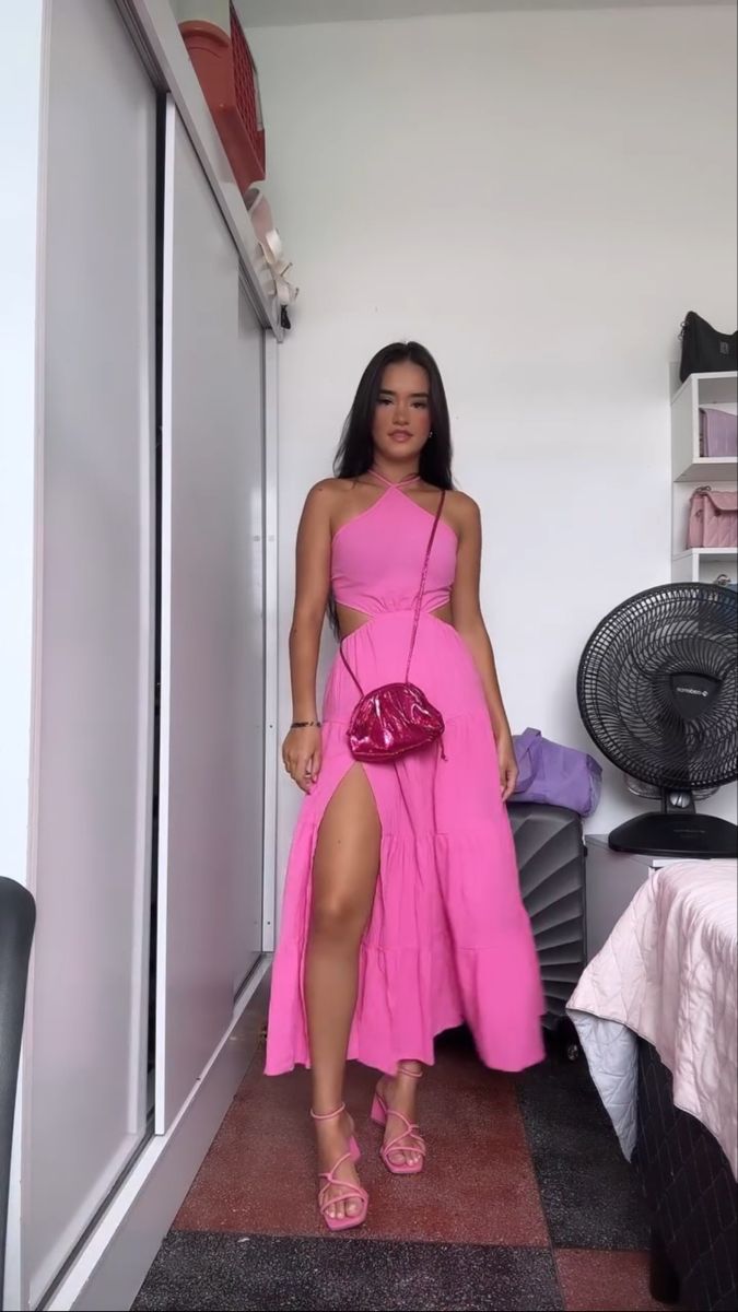 A Line Pink Halter Simple Formal Dress New Arrive Party Dress Evening Dress   fg7936