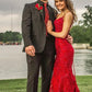 Burgundy Mermaid Lace Sequins Prom Dress Formal Wear Dresses    fg6922