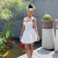 Robe de soirée courte blanche trapèze, robe de cocktail, robe de soirée courte fg7892