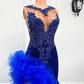 Royal Blue Mermaid Prom Dress Ruffled Evening Dresses with Slit    fg7640