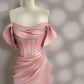 Long Pink Satin Prom Dress Off Shoulder Prom Dress Evening Party Gowns    fg7426