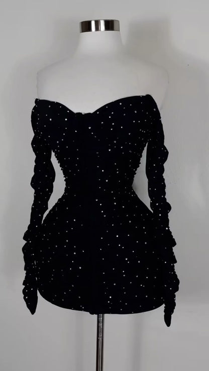 Robe de soirée courte noire, robe de cocktail, robe de soirée courte fg7940