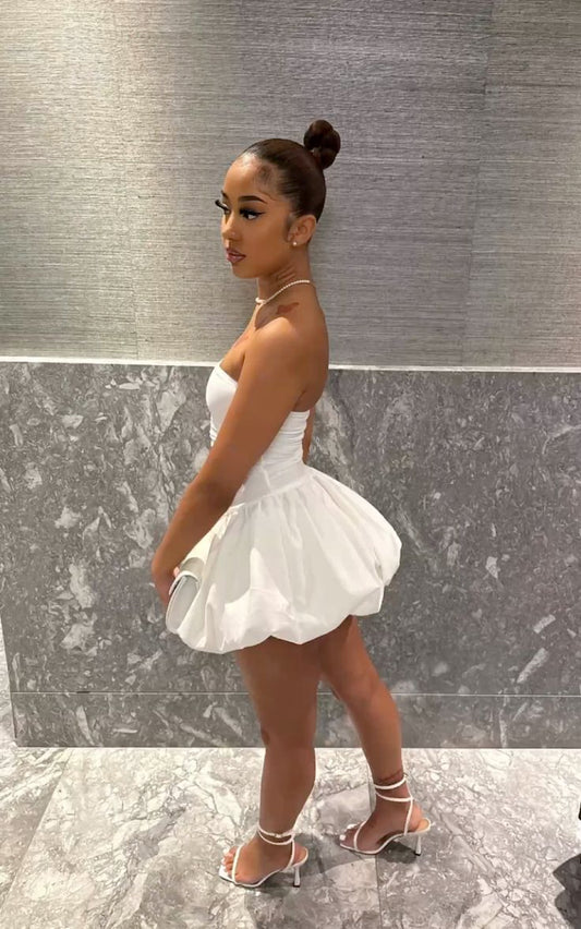 Robe de soirée courte blanche trapèze, robe de cocktail, robe de soirée courte fg7919