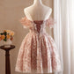 A-Line Off Shoulder Tulle Lace Short Prom Dress, Homecoming Dress       fg5961