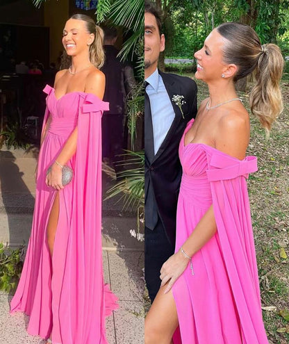 Hot Pink A Line Off Shoulder Prom Party Dress Long Formal Evening Dress    fg7508