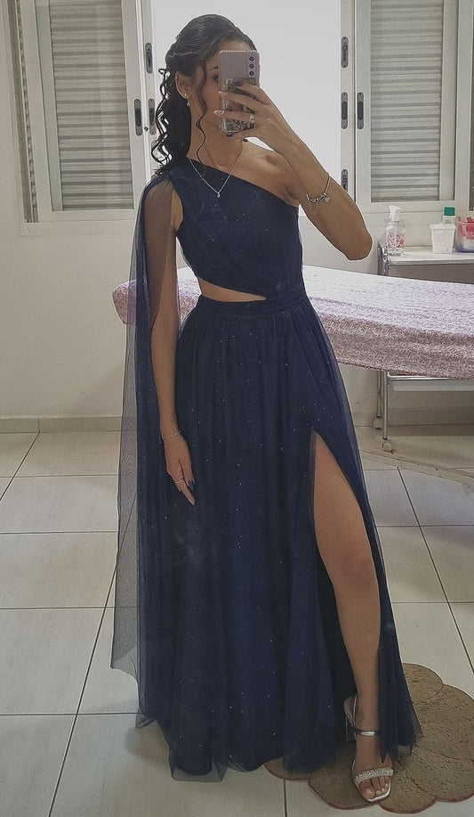 A Line Sparkly Navy Tulle Long Party Dress Prom Dress New Arrive Evening Dress   fg7994