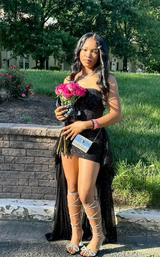 Robe de soirée courte noire à paillettes, robe de cocktail, robe de soirée courte fg7918