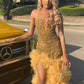 Robe de bal dorée, robe de soirée formelle, fg7449