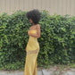 Sexy Yellow Satin Lace Party Dress Long Evening Dress Prom Dresses    fg7808