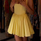 A line Yellow Off The Shoulder Short Homecoming Dresses Cocktail Party Gown     fg5803