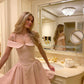 A Line Pink Off Shoulder Homecoming Dress Short Party Dress    fg7693