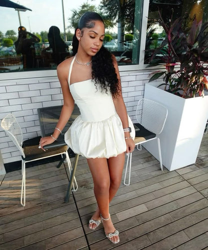 Robe d'anniversaire blanche, robe de soirée courte, fg7733