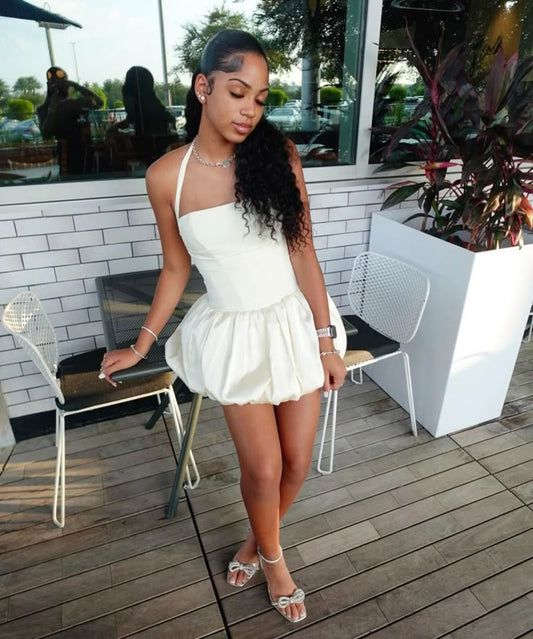 Robe d'anniversaire blanche, robe de soirée courte, fg7733