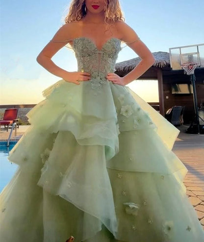 Ball Gown Sage Green Prom Dress Long Tiered Tulle Evening Dress fg8030 formalgowns Ball Gown Sage Green Prom Dress Long Tiered Tulle Evening Dress fg8030 formalgowns