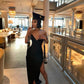 Schwarzes ärmelloses Party-Ballkleid Abschlusskleid fg5954