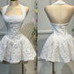 Robe de bal courte blanche coupe trapèze, robe de soirée courte, fg7685