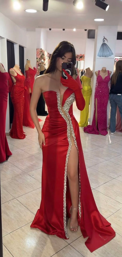 Red Mermaid Long Prom Party Dress Long Sexy Evening Dress With Slit  fg8073