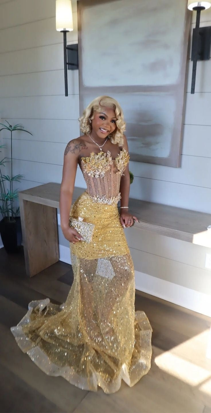 Gold Mermaid Prom Dress Evening Formal Party Birthday Engagement Gowns – formalgowns