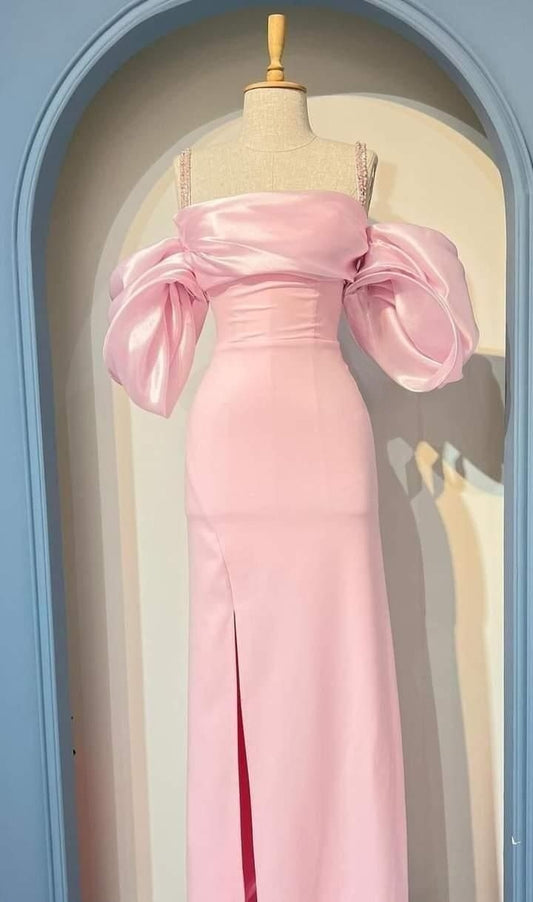 Pink Prom Dress Elegant Fashion Party Dress With Split   fg7436