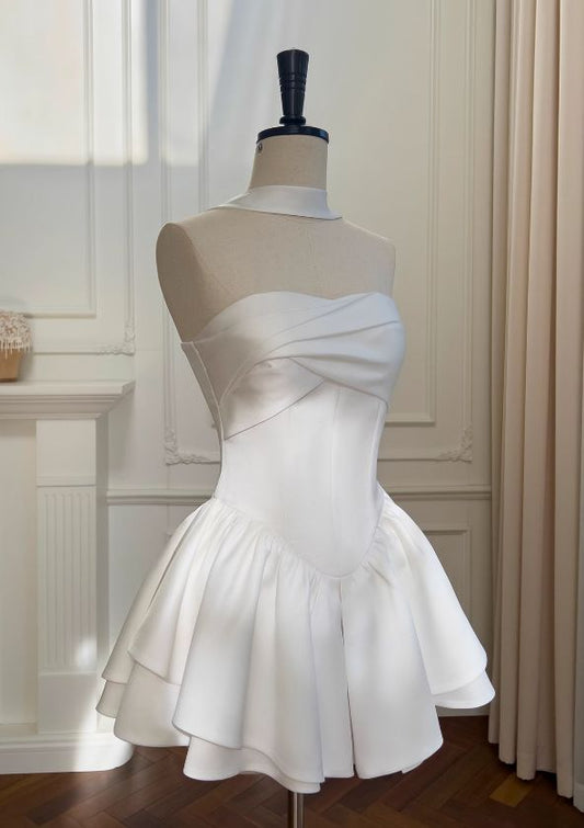Robe de soirée courte blanche bustier trapèze, robe de cocktail, robe de soirée courte fg7947
