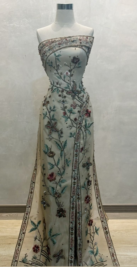Robe de bal longue à fleurs et perles, charmante robe de soirée formelle fg8313