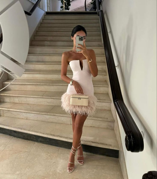 Robe de soirée courte rose clair, sexy, robe de cocktail, robe de soirée courte, fg7960