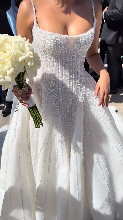 Luxury Wedding Dresses, Sleeveless Beaded A-line Bridal Gowns   fg7675