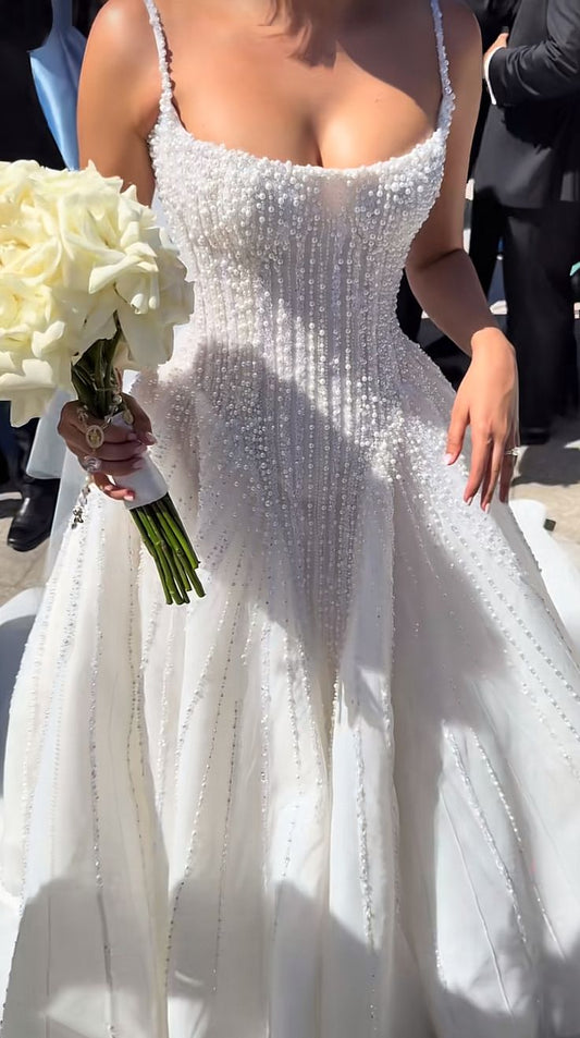 Luxury Wedding Dresses, Sleeveless Beaded A-line Bridal Gowns   fg7675