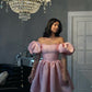 Robe de soirée courte rose coupe trapèze, robe de cocktail, robe de soirée courte fg7851