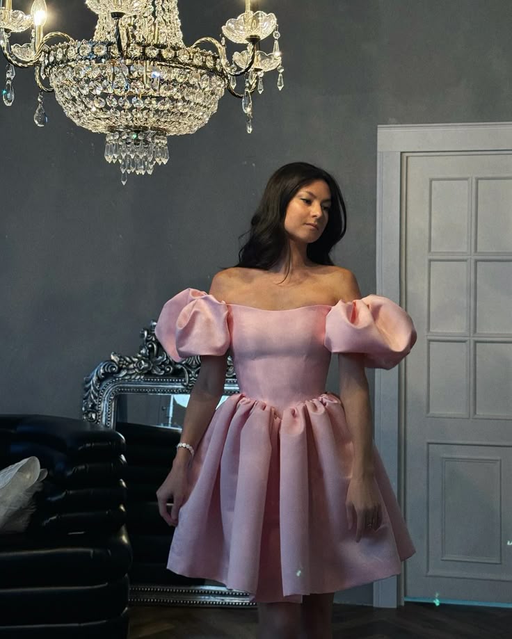 Robe de soirée courte rose coupe trapèze, robe de cocktail, robe de soirée courte fg7851